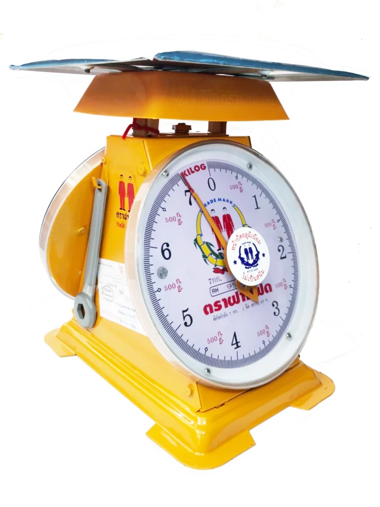 เครื่องชั่งสปริง ตราฝาแฝด ตัวถังเหล็ก พิกัด 7 กก. จานแบน