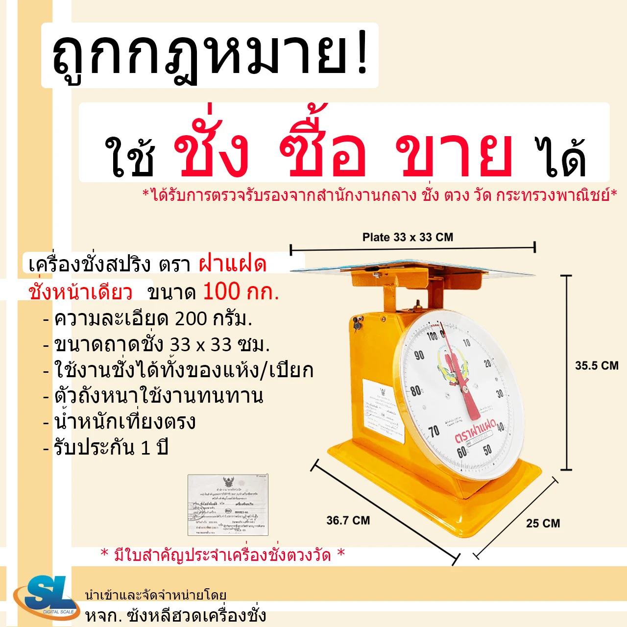 เครื่องชั่งสปริง ตราฝาแฝด ตัวถังเหล็ก พิกัด 100 กก. จานแบน